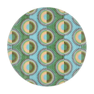 Planche À Découper Fleurs pliées : motif rétro bleu-vert.