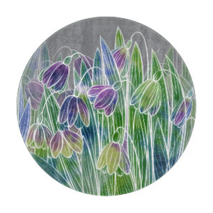 Planche À Découper Fleurs printanières, herbes, bordure transparente