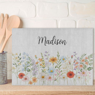 Planche À Découper Fleurs sauvages botaniques à aquarelle Monogramme