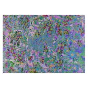 Planche À Découper Fleurs sauvages rétro violettes, vertes et bleues 