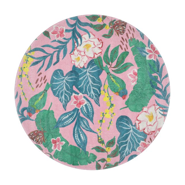 Planche À Découper Fleurs tropicales Abstraites, motif de guache pein (Devant)