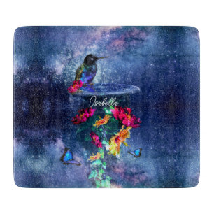 Planche À Découper Fleurs tropicales, colibri, papillon et étoiles