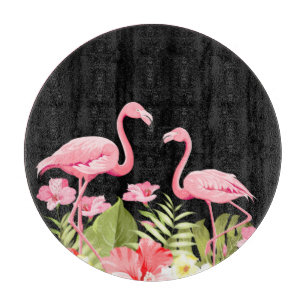 Planche À Découper Fleurs tropicales et flamants roses