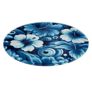 Planche À Découper Fleurs tropicales hawaïennes motif hibiscus bleu