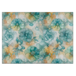 Planche À Découper Fleurs turquoises et jaunes Illustration de l'encr