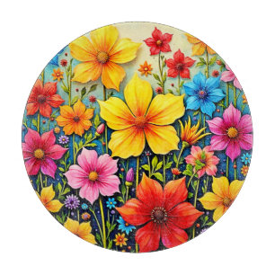 Planche À Découper Fleurs Vibrantes : Jardin de Joie Art