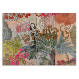 Planche À Découper Fleurs vintages Hula Colorful Hawaiian Tropical
