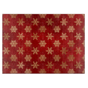 Planche À Découper Flocons de neige hivernaux festifs rouges et dorés