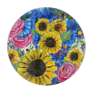 Planche À Découper Floral bleu jaune rose sans joint
