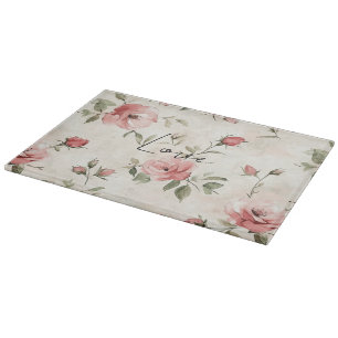 Planche À Découper Floral de roses roses blanches ivoire