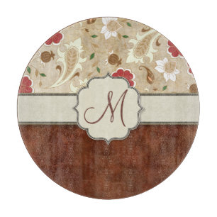 Planche À Découper Floral d'or, de rouge et de blanc sur le monogramm