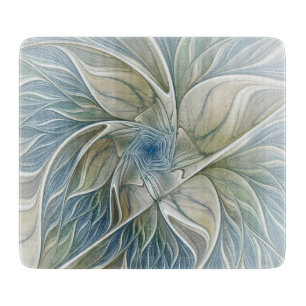 Planche À Découper Floral Dream Motif Abstrait Blue Khaki Fractal