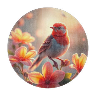Planche à découper florale à l'oiseau orange