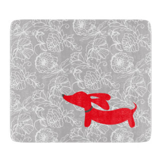 Planche à découper florale de teckel rouge