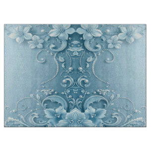 Planche à découper florale décorative bleue