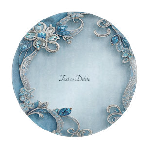 Planche à découper florale ornée bleue