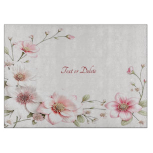 Planche à découper florale rose blanc élégante