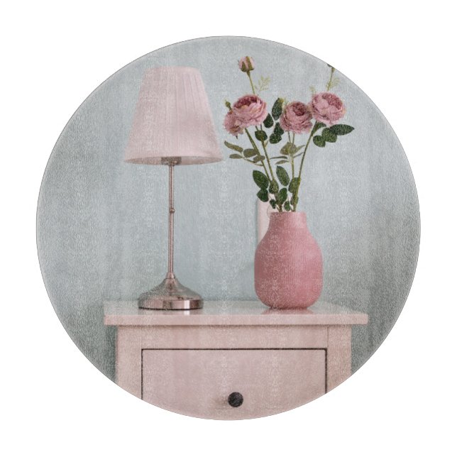 Planche À Découper Flowers | Pale Pink Roses on Nightstand (Devant)