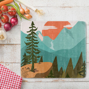 Planche À Découper Forêt Abstraite moderne, montagnes et lever du sol