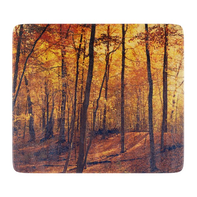 Planche À Découper Forêt automnale Feuilles Nature Lumière Arbres (Devant)