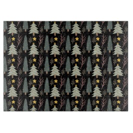 Planche À Découper Forêt d'hiver arbres verts Motif de Noël Noir