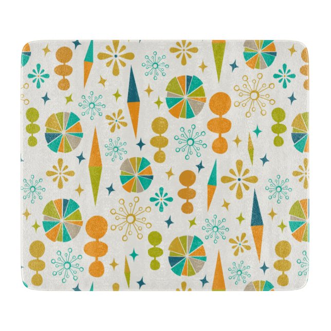 Planche À Découper Formes atomiques amusantes Starburst Retro Mi-sièc (Devant)