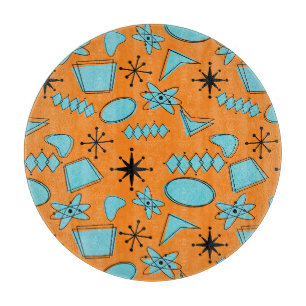 Planche À Découper Formes atomiques MCM Turquoise sur orange