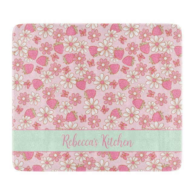 Planche À Découper Fraises de printemps doux Personnalisées (Devant)