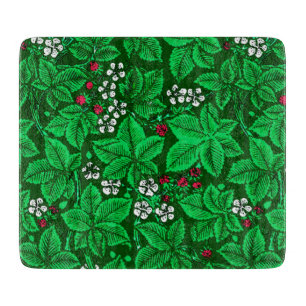 Planche À Découper Fraises et Feuilles Art Nouveau, Emerald Green