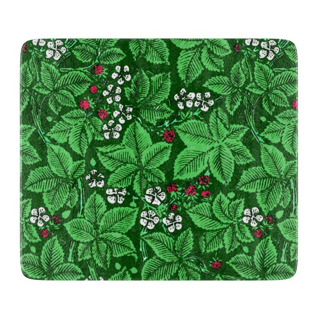 Planche À Découper Fraises et Feuilles Art Nouveau, Emerald Green (Devant)