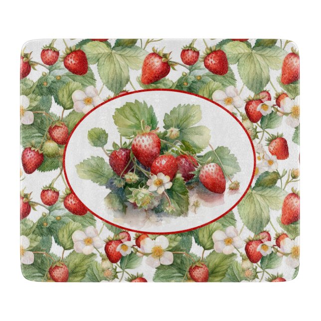 Planche À Découper Fraises mignonnes aquarelle (Devant)