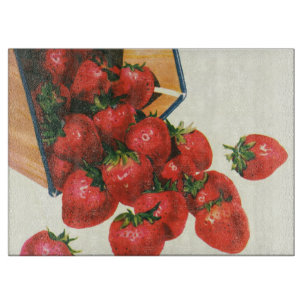 Planche À Découper Fraises vintage dans un panier, Aliments Fruits Ba