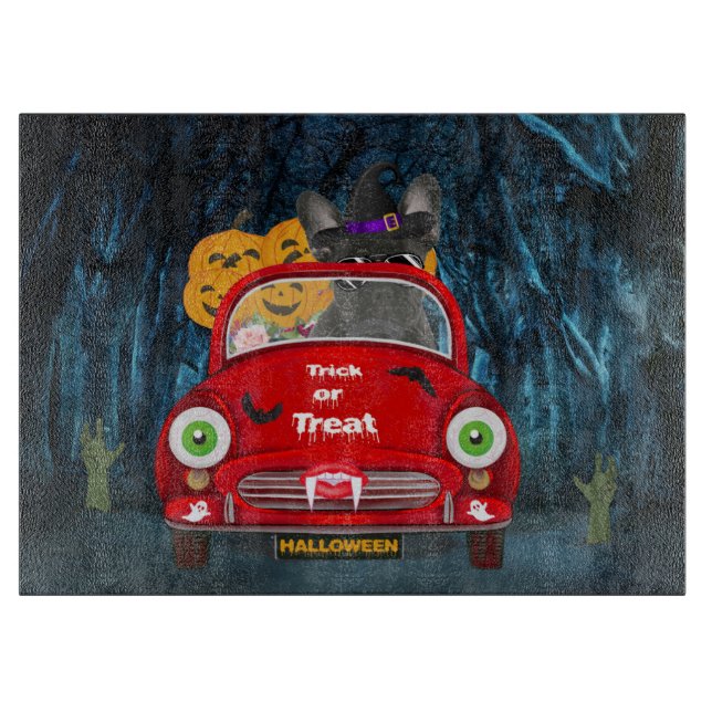 Planche À Découper Français Bulldog Driving Car Effrayant Halloween (Devant)