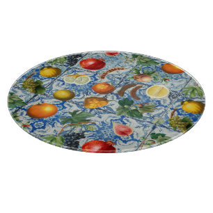 Planche À Découper Fruit d'été méditerranéen & Mosaïque Bleue Blanc
