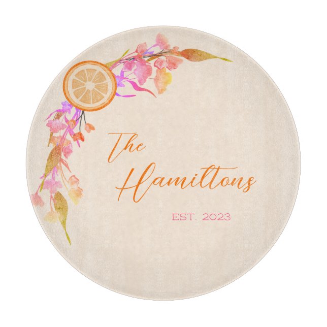 Planche À Découper Fruit Orange Floral Année de fondation (Devant)