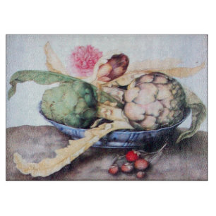 PLANCHE À DÉCOUPER FRUITS DE SAISON 4- ARTICHOKES, ROSE & FRAISES