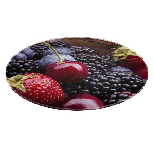 Planche À Découper Fruits savoureux d'été sur un Tableau en bois (Coin)