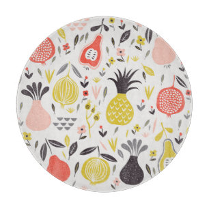 Planche À Découper Fruits vintages, fleurs : motif sans soudure.