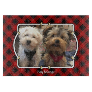 Planche À Découper Fun Custom Christmas Red & Black Plaid Photo Cadre