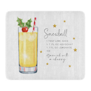 Planche À Découper Fun Noël Cocktail Snowball Recette Aquarelle