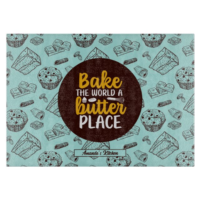 Planche À Découper Funny Bake Beurre Pun Gâteau Muffin Motif (Devant)