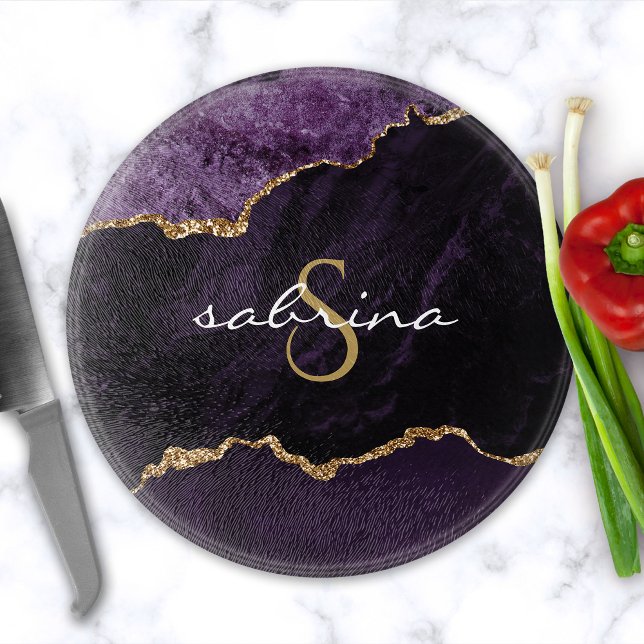 Planche À Découper Géode d'agate violette Monogram Gold (Créateur téléchargé)