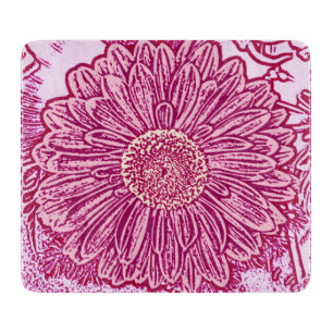 Planche À Découper Gerbera Daisy Block Print - nuances roses
