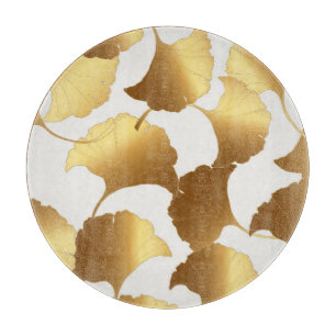 Planche À Découper Ginkgo Gold : Design Vintage de luxe.