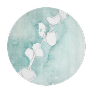 Planche À Découper Ginkgo sur Dusty Turquoise - Blanc