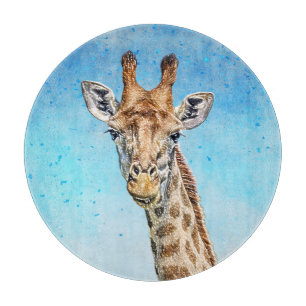 Planche À Découper Giraffe curieuse avec Ciel de Confetti Bleu