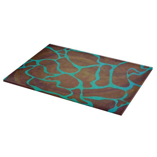 Planche À Découper Giraffe Impression Brown et Turquoise (Coin)