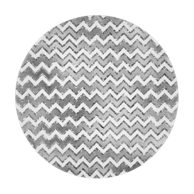Planche À Découper Glam Silver White Zigzag Stripes (Devant)