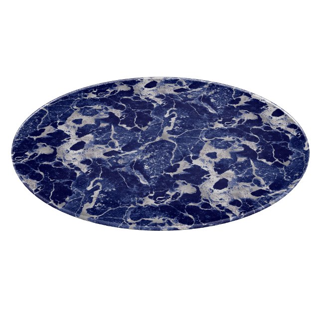 Planche À Découper Glass Cutting Board Round - Blue & Silver Marble (Coin)