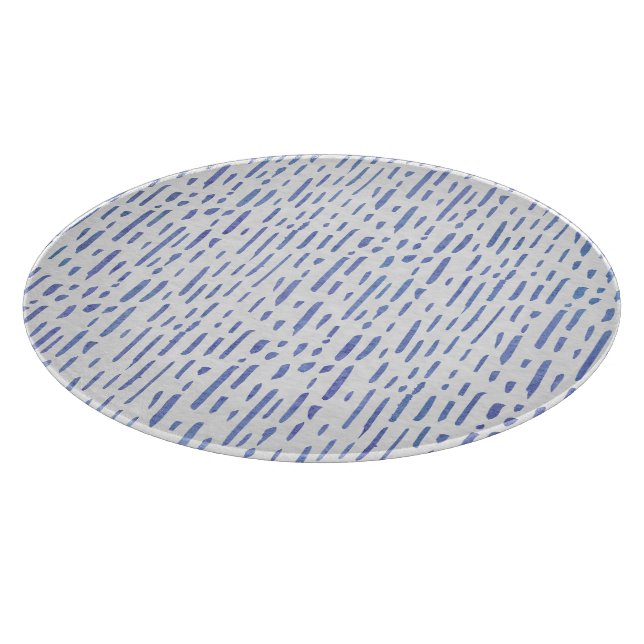Planche À Découper Glass Cutting Board Round - Blue Stripe Pattern (Coin)